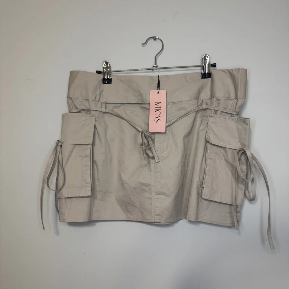 MICAS Utility Cargo Mini Skirt Beige XL – Y2K Street Style, Adjustable Waist